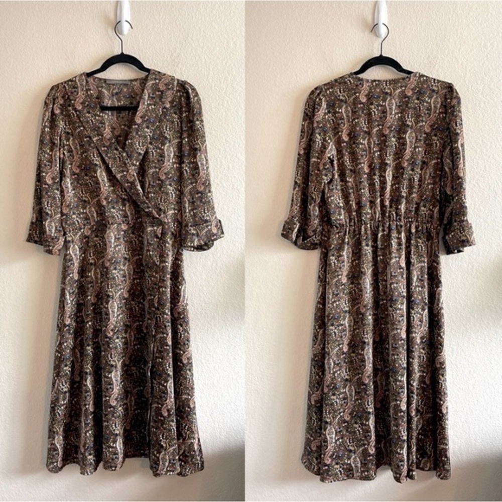 La Fee Maraboutee Olive Paisley Print Wrap Dress Satin Midi Womens Size 10